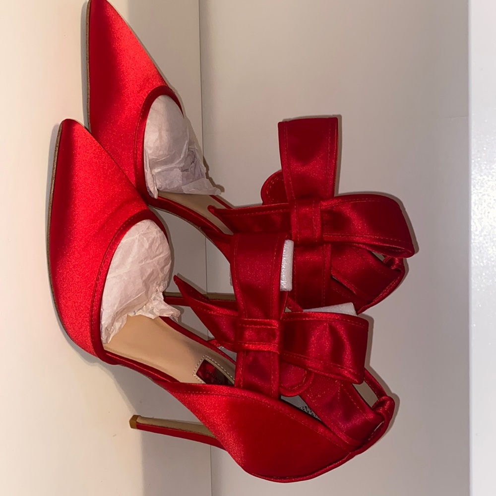 Red INC satin bow heels